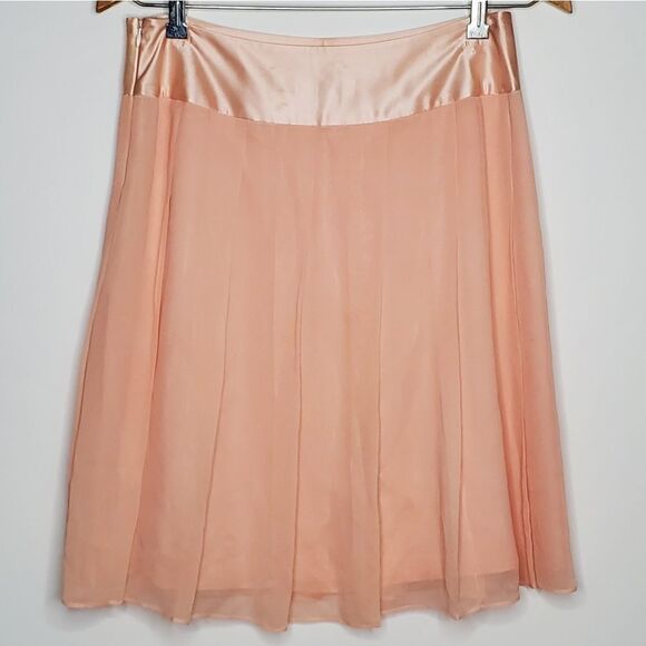 Y2K 00s 2005 Banana Republic Pastel Pink 100% Silk Tulle Pleated Mini Skirt Sz 4 - Picture 3 of 7